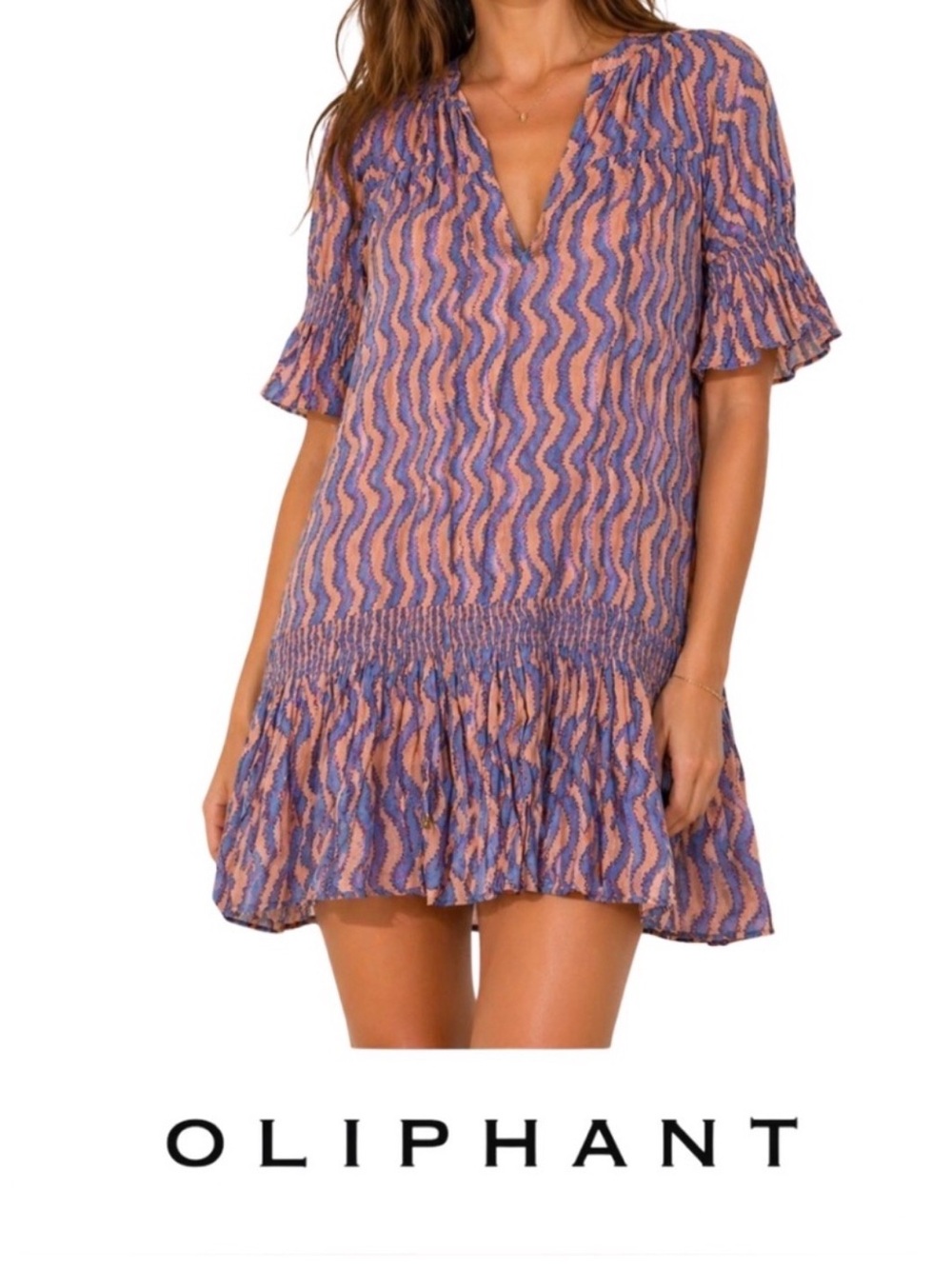 OLIPHANT - Smocked Drop Mini Dress In Sierra Blue, Size Small